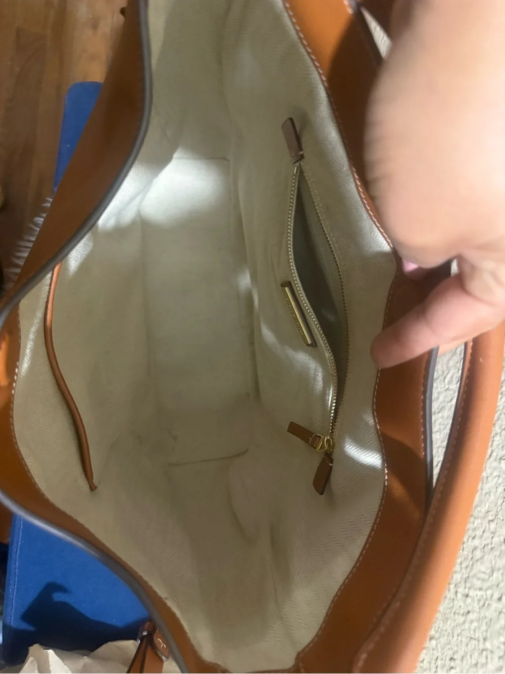 Tory Burch Cognac Leather Hobo with Gold Logo Medallion